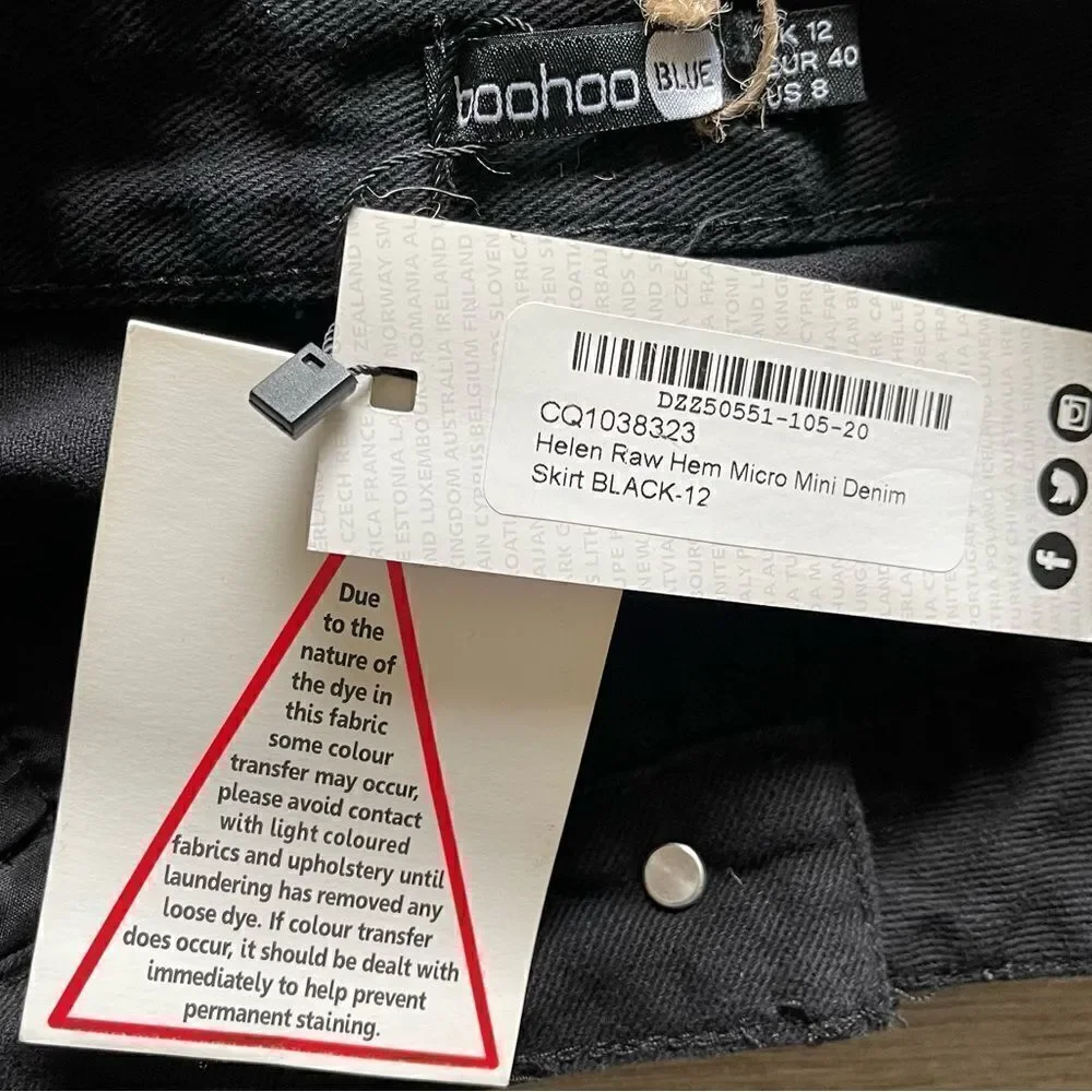 Boohoo Blue Helen Raw Hem Micro Mini Denim Black Size 8